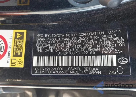 2014 Lexus Es 350 z USA, uszkodzony, nr VIN JTHBK1GG9E2122166